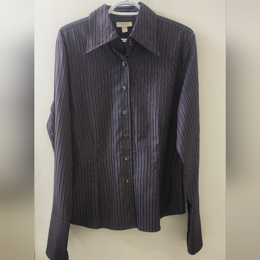 Faconnable‎ Women's Striped Botton Down Shirt, Size Extra Large.